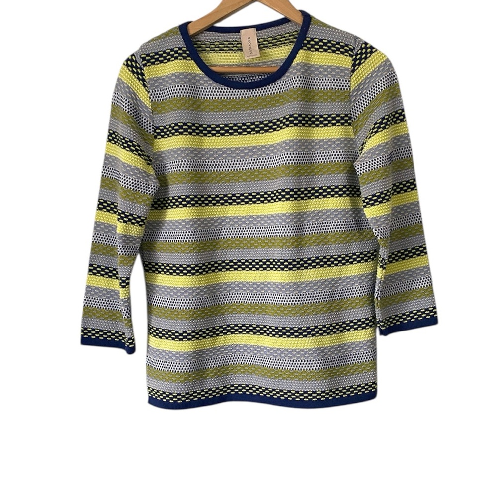 Skovhuus Denmark Striped Multicolor Knit Sweater size Medium blue yellow